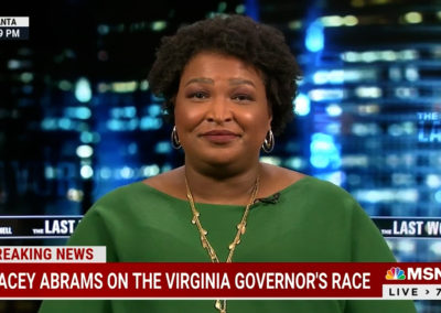 Screenshot from live shot video of Stacey Abrams on MSNBC
