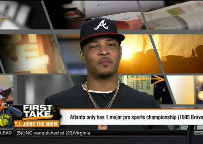 Image of Rapper T.I. for his contribution on the show First Take on ESPN